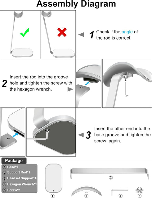 Headphone Stand for AirPods Max, Headset Holder with Aluminum Supporting Rod, Heavy Base Desk Stand Headphones Support Accessory for All Headphone...