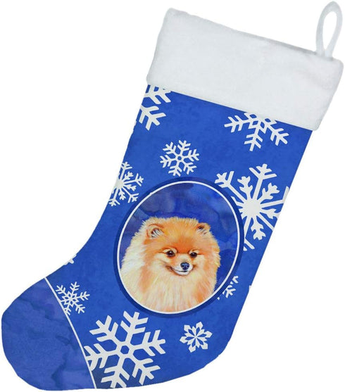 Caroline's Treasures LH9305-CS Pomeranian Winter Snowflakes Holiday Christmas Stocking Fireplace Hanging Stockings Christmas Season Party Decor Fa...