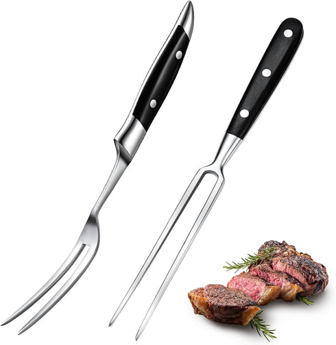 CHENGU 2 Pieces Carving Fork for Meat 12 Inch Kitchen Stainless Steel Serving Cooking with Wood Handle Classic Grill with ABS Handle Xmas Black Ba...