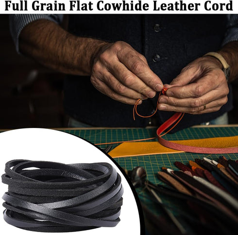 GORGECRAFT 5m*4mm*2mm Black Leather Strips Flat Leather Cord Cowhide String Braiding Leather Thread Rope for DIY Crafts Necklace Bracelets Anklet ...