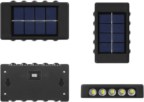 10 LED Solar Up Down Lights Outdoor Waterproof,2 Pack Modern Nordic Sconce Illuminate Outside Sunlight Sensor Lamp, Black Exterior Light Fixture W...