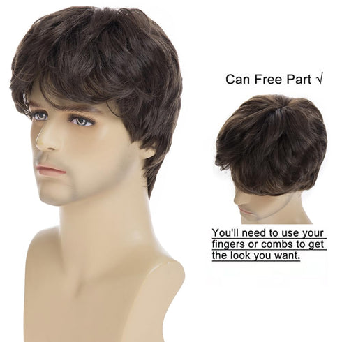 Mens Short Brown Wig Synthetic Natural Replacement Hair Wig for Daily Party Wear...