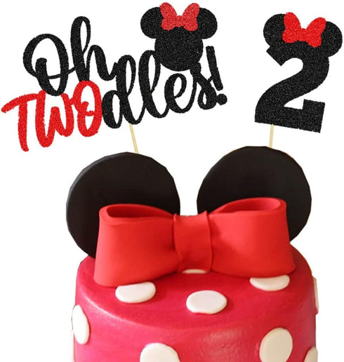 Oh Twodles Red Cake Topper Second 2nd Birthday Party Supplies Decorations for Baby Red Girl Bday...