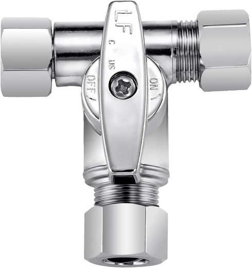 Lead-Free Brass 1Pcs Chrome-Plated Add-A-Tee 3-Way,3/8 Inch x 3/8 Inch x 3/8 Inch Angle Stop Valve For Reverse Osmosis Water Filters,Ice Maker,Ref...