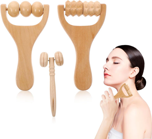 GLEAVI 3pcs Massage Hand Roller Massagers for Neck Wooden Massager Tool Massage Stick Roller Compact Shoulder Massager Wooden Massage Roller for B...
