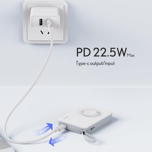 pzoz 5000mAh Portable Magnetic Small Mini Power Bank Battery Pack with Apple Watch Wireless Charger,Built in Cable Lightning Type C PD Travel Fast...