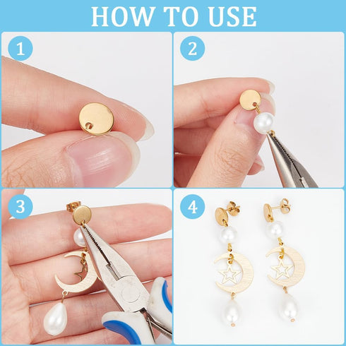 1 Box 36Pcs 3 Size Round Earring Posts Stainless Steel Stud Earring Findings with Loop Gold Hypoallergenic Blank with Butterfly Ear Back Flat Pad ...