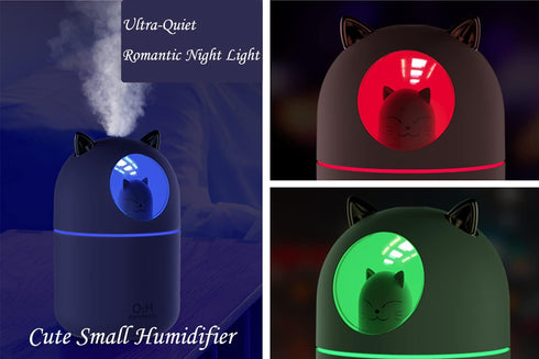Portable Small Humidifier, 300ml Mini Cool Mist Humidifier with Night Light, USB Personal Humidifier Auto Shut-Off, Ultra-Quiet, 2 Spray Modes, Su...