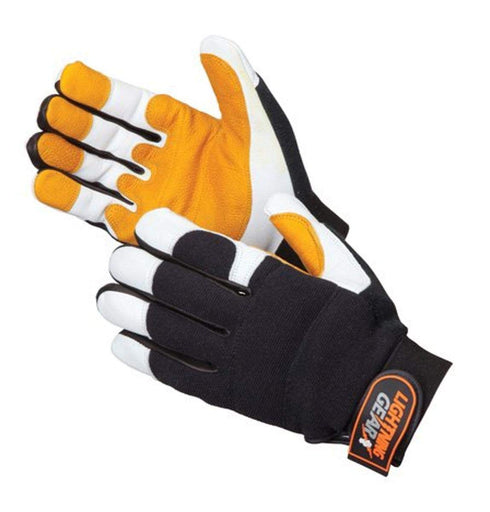 Liberty Glove & Safety 0817M Lightning Gear Premium Grain Goatskin Leather Mechanic Glove with Double Reinforced Fingertips and Palm, Medium, Whit...