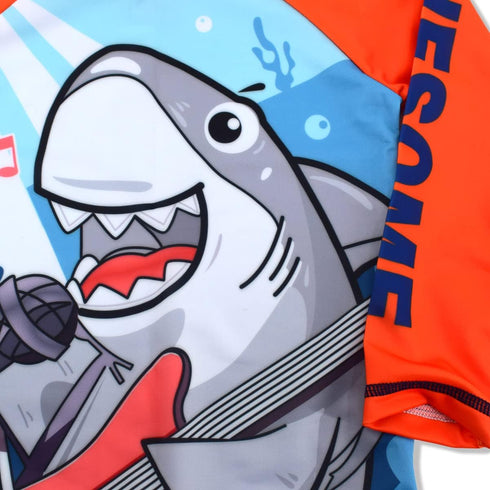 Boys Two Piece Rash Guard Swimsuits Kids Long Sleeve Sunsuit Swimwear Sets Rock Shark Pattern 5T...