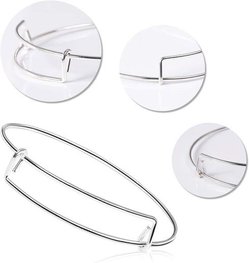 UPINS 60Pcs Expandable Blank Bangle Bracelets Adjustable Wire Bracelets for DIY Jewelry Making, Silver...