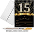 25 Quinceañera Party Invitations 5x7 Black & Gold Cards with Envelopes and Gold Metallic Pen (Spanish/En Espanol) (Daughter Name)...