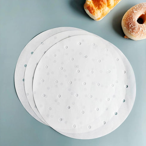 10 Inches Bamboo Steamer Liner, 50 PCS Round Air Fryer Parchment Paper with Holes for Air Fryer, White Non-Stick Steamer Liners...