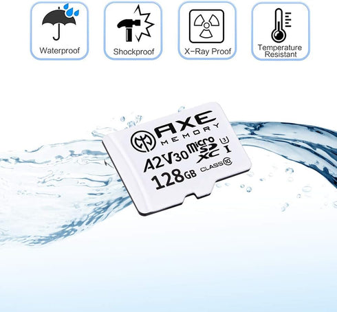 AXE MEMORY 128GB Micro SD Card 4K Ultra Full HD Video Premium Speed MicroSDXC Up to 100MB/S A2 V30 UHS-I U3, with SD Adapter...
