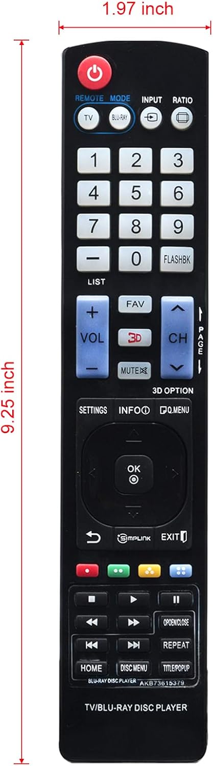 Replacement AKB73615379 Universal Remote Control fit for LG Plasma LCD LED Plasma HDTV 3D Smart TV & Blu-ray Disc DVD Players AKB33871420 AKB72914...
