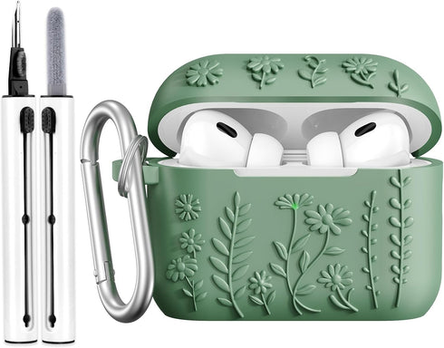 AirPods Pro 2 Case Cover, KOREDA Cute Flower Engraved Design Case for Airpods Pro 2nd Generation/1st Generation, Soft Silicone Full Protective Cov...