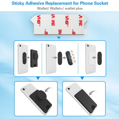 8PCS Sticky Adhesive Replacement for Pops Wallet Plus & Wallet Base, Very High Bond Stickiness 3M VHB Double Sided Pads for Socket Wallet+ Case Ba...