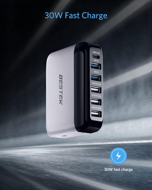 BESTEK Multi Ports USB Car Charger, Fast Charge 86W 9A Quick Charge 3.0 & USB-C PD Car Charger Adapter with Smart Identification for Cell Phones, ...