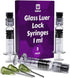 3 Pack Borosilicate Glass Luer Lock Syringe 1ml Capacity Reusable Glass Syringes - Use for Arts and Crafts, Thick Liquids, Oils, Vet, Glue, Lab, I...