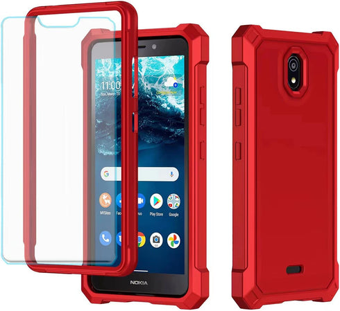 for Nokia C100 Case,Nokia C100 Phone Case with Screen Protector,Front Back Full Body Protective Design Frosted PC Back Soft TPU Bumper Raised Corn...