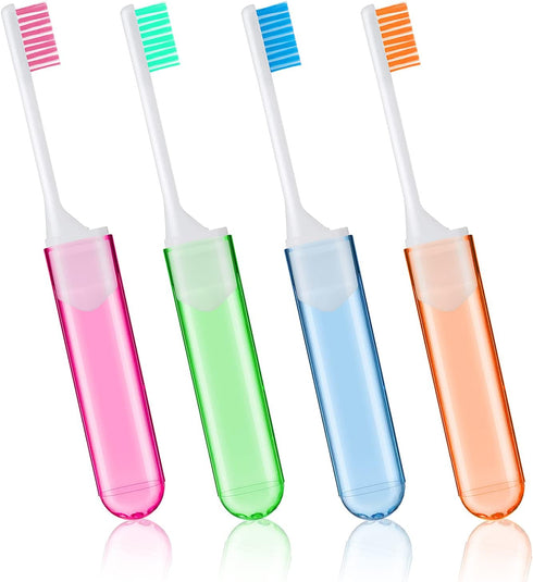 Sibba Toothbrush Covers 4 Pieces Folding Manual Toothbrushes Case Travel Kit Soft Bristles Tooth Brushes Mini Size Portable Brush Coverings Wrappe...