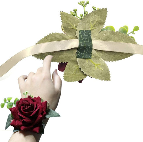 Arlai Wedding Prom Corsage and Boutonniere Set, Rose Wrist Corsage Ribbon Bracelet, Artificial Flower Christmas Wrist Corsage...