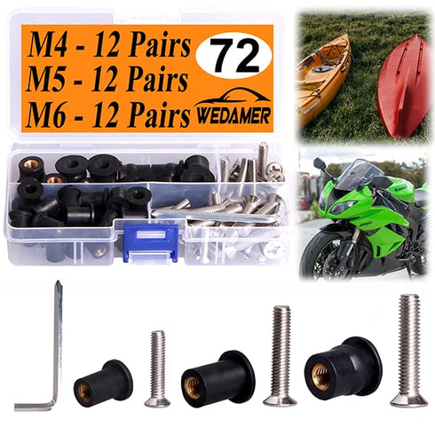 36 Pairs M4 M5 M6 Neoprene Well Nuts with Stainless Steel Screw M5 Rubber Well Nuts Kayak Brass Copper Bolts Well Nut Kit for Kayak Motorcycle Boa...