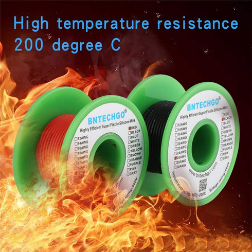BNTECHGO 26 Gauge Silicone wire spool red 50ft and black 50ft Flexible 26 AWG Stranded Tinned Copper Wire...