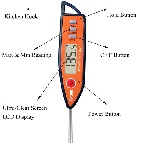 Digital Meat & Milk Thermometer - Instant Read Probe for Cooking, BBQ, Grill, Deep Fry, Roast & Baking...