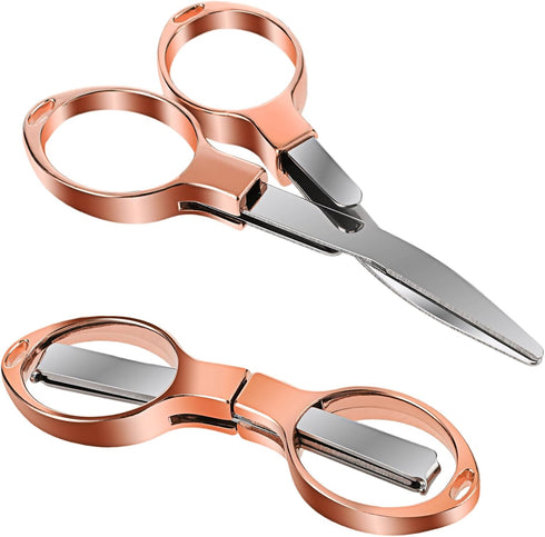 2 Pcs Folding Scissors, Portable Travel Scissors, Safe Small Scissors Stainless Steel Retractable Mini Scissors Glasses-Shaped Telescopic Cutter f...
