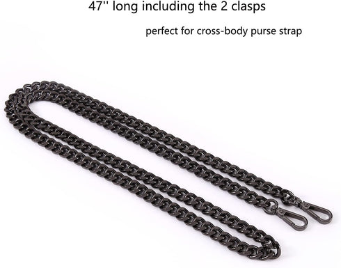47'' Light Metal Crossbody Purse Chain Straps Replacement for Bag Handbag (Black)...