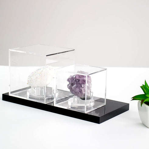 Clear Acrylic Geodes Rocks 3 Pegs Display Easel Stands Support Holder Box, Acrylic Display Case Box for Agate Slices Crystals Minerals Slab Fossil...