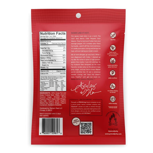 PREVAIL Spicy Grass-Fed Beef Jerky | SOY FREE | 100% Grass-Fed | Gluten Free Snacks | High Protein Snacks | Free of Preservatives | No GMO's | Pac...