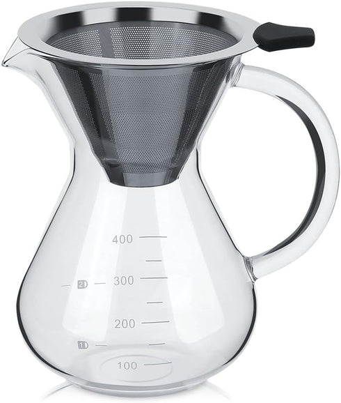 Pour Over Coffee Maker, 400ml Glass Coffee Pot Hand Drip Coffee Maker Filter Pot Manual Coffee Dripper Brewer with Handle and Scale...