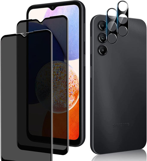 [2+2 Privacy Screen Protector for Samsung Galaxy A14 5G (2 Pack) Front Private Tempered Glass Screen Protector +(2 Pack) Camera Lens Protector, An...
