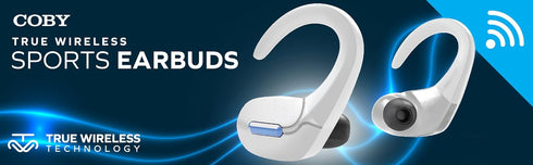 Coby True Wireless Sports Ear Buds with Over Ear Hooks | Wireless Bluetooth Earbuds | Sweatproof and Splash-Resistant | Headphones with Microphone...