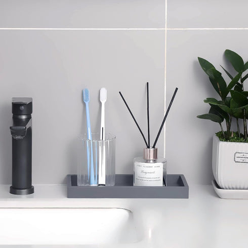 Bathroom Trays for Counter, Slicone Vanity Trays for Bathroom, Rectangle Sponge Holder for Kitchen Sink - Grey...