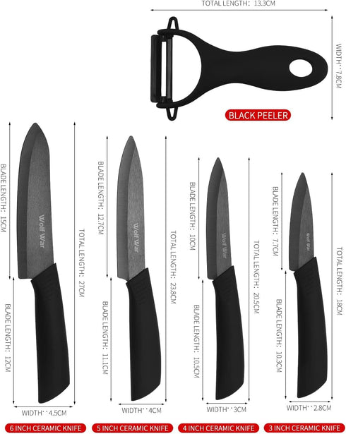 Ceramic Knife, Ceramic Knife Set with Protective Cover, Kitchen Knife Set with 4-Piece Knife and 1 Peeler, Chef's Knife Sets for Meat, Fruit, Vege...