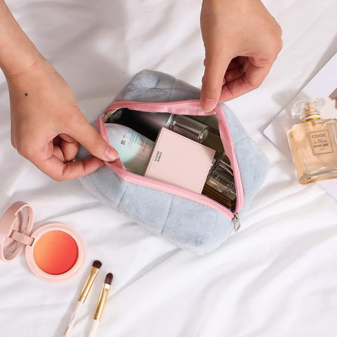 LYDZTION Plush Makeup Bag Cosmetic Bag for Women,Zipper Large Solid Color Travel Toiletry Bag Travel Make Up Toiletry Bag Washing Pouch...