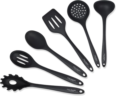 Culinary Couture Black Silicone Kitchen Utensils Set of 6, Non-Stick Heat-Resistant Silicone Kitchen Utensils Set with Steel Inner Core...