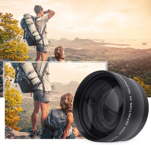 Telephoto Lens, 58MM 2X Magnification Telephoto Lens Aluminium Alloy Teleconverter Lens for 58mm Diameter and 18-55 Focal Length Lens default...
