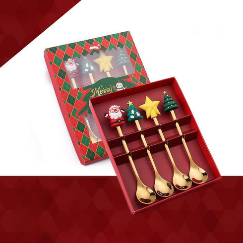 Christmas Coffee Spoons Coffee Stirrers Cake spoon Premium Stainless Steel Ice Tea Spoons, Ice Cream Spoon, Cocktail Stirring Spoons Set of 4?Gold...
