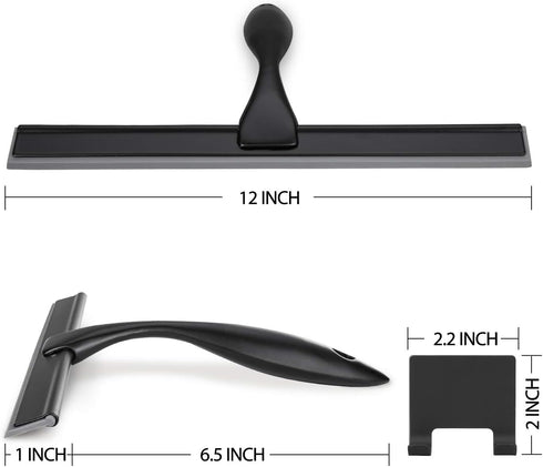 HIWARE All-Purpose Shower Squeegee for Shower Doors, Bathroom, Window and Car Glass - Black, Stainless Steel, 12 Inches...
