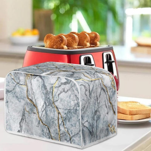 Golden Grey Marble Slice Toaster Cover, Marbles Painting Washable Polyester Toaster Cover, Modern Arts Quilted Toaster Cover Bread Maker Cover - S...