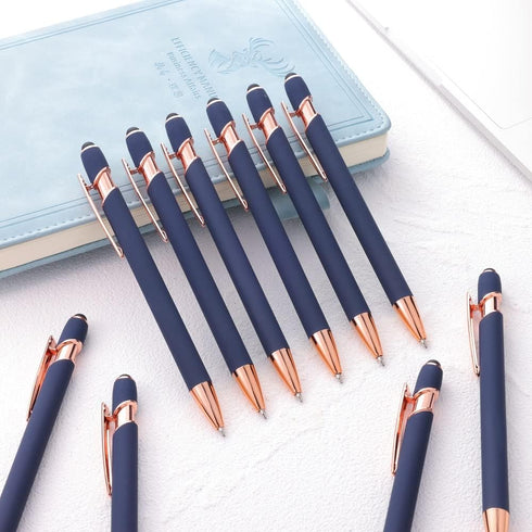 12 PCS 2 in 1 Stylus Ballpoint Pens,Pen with Stylus Tips, 1.0 mm Black Ink Metal Pen Stylus Pens for Touch Screens (Rose gold & Blue) 12 Pens and ...