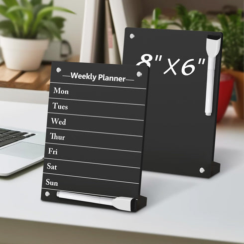 2Pack Desktop Black Acrylic Dry Erase Board with Stand, 8x6" Magnetic Acrylic Calendar Black Whiteboard Desk Easel, Mini Weekly Menu Daily Planner...