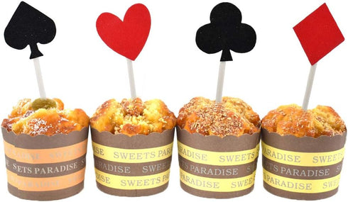 Glitter Poker Heart Cupcake Toppers, Playing Cards Muffin Cake Fruit Food Picks Casino Party Decor (20pcs Poker)...