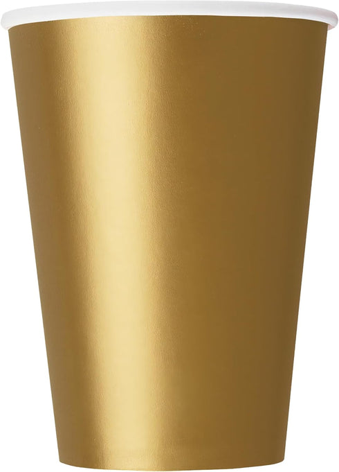Gold Solid Paper Cups - 9oz (Pack Of 14) - Shimmering Party Cups, Durable & Eco-friendly - Perfect For Elegant Gatherings & Celebrations...