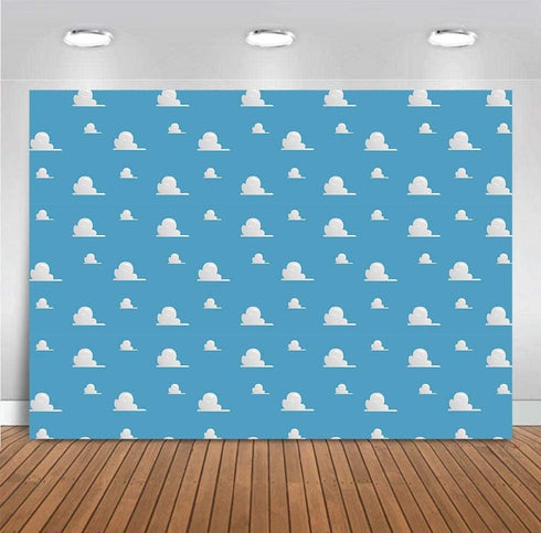 Blue Sky White Cloud Step and Repeat Photography Backdrop Newborn Baby Shower Cartoon Boy Story Party Decorations Photo Background Studio Props Vi...