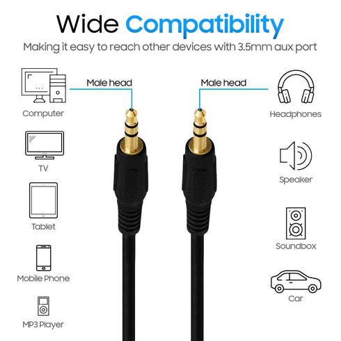 Cmple - 3.5mm Aux Audio Cable Stereo 25 ft Male to Male Speaker Cable Auxiliary Cord Adapter for Car, Phone, Headphones - Black...